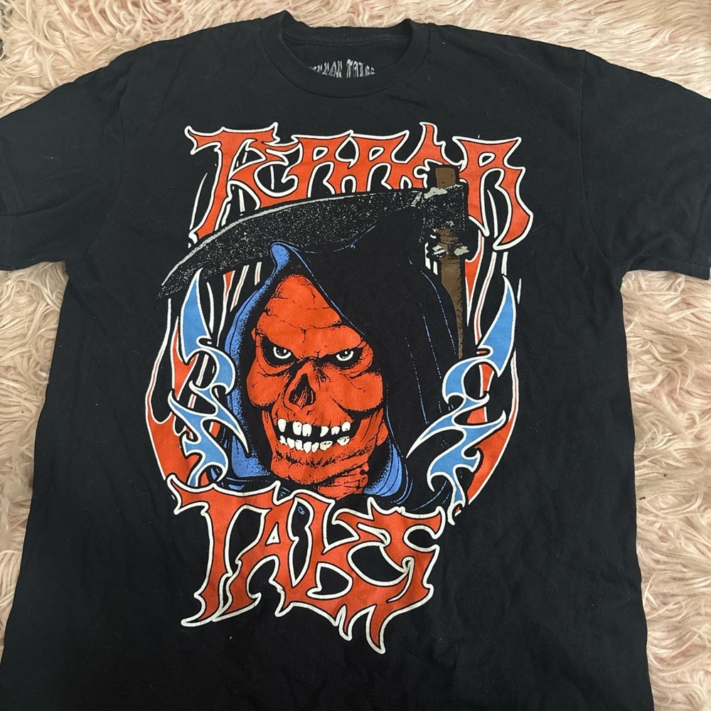 Black Graphic Tee with Skull Design